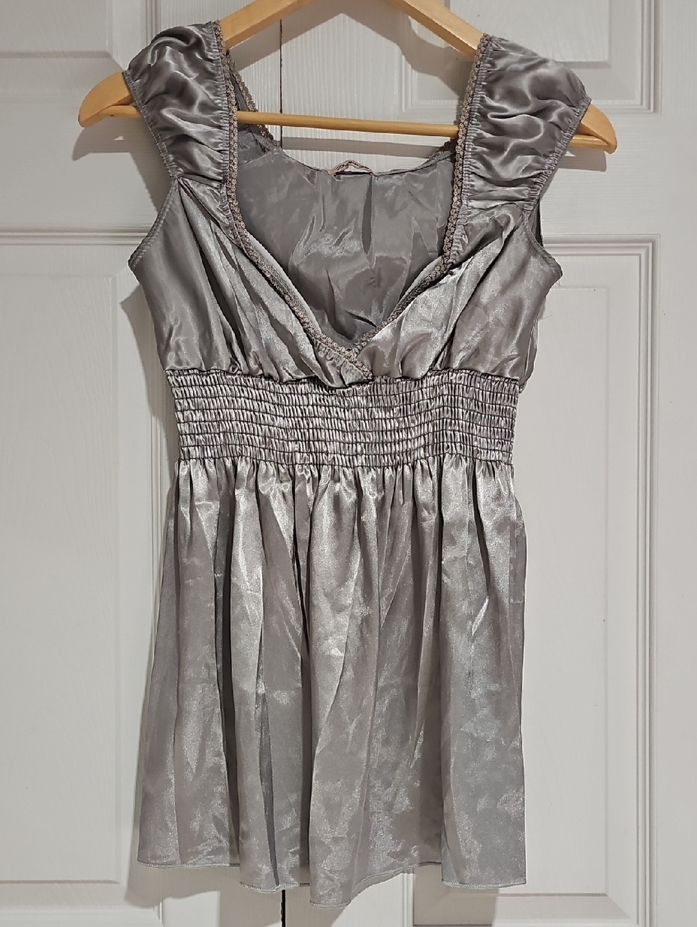 ✨ Papaya Silver Satin Babydoll Top ✨